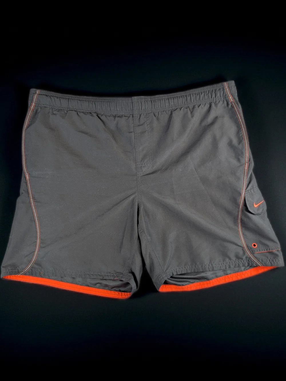 Nike Vintage Swim Trunks‎ Men's Size L Gray Orange Drawstring Pocket Y2K